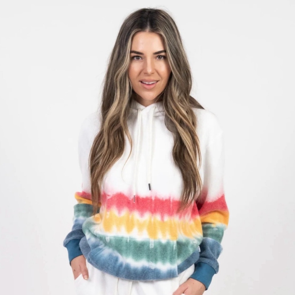 feat Womens BlanketBlend Hoodie SunsetLover Tie‎ Dye ButterWash Sweatshirt L C2